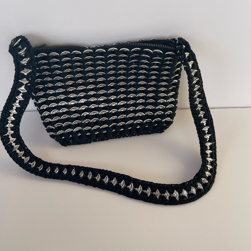 Handmade Recycle Upcycle Pop Soda Can Tab Crochet Black & Silver Shoulder bag